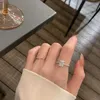Solitaire Ring Korean Luxury 2023 Brand New Women Zircon Secret Inlaid Ladies Jewelry Square Open WomanGold Plated s Y2303