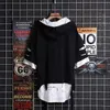 Mens TShirts super Fire Ribbon Hooded Hip Hop Short Sleeve Fashion Tshirt Fake Twopiece Street Bf Loose Five 230330