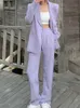 Tweede stuk broek voor dames herfst vrouwen paarse blazer broekpak Koreaanse mode vintage losse jasbroek 2 -delige set vrouwelijke zakelijke casual broek outfit 230330
