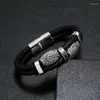 Bangle Black Scripture Leather Bracelet For Men Sun Fashion Multilayer Braided Rope Male Daily Wearing