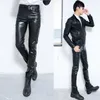 Men's Jeans Pants Autumn Winter Pu Leather Plus Fleece Windproof Warm Male Pencil Casual Slim Black 2736 Mens 230330