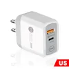 Caricabatterie AC Quick Charge QC3.0 PD 18W 25w USB Type C Adattatore per caricabatterie da muro per telefono cellulare per iPhone Samsung EU UK US Caricatore rapido a doppia porta