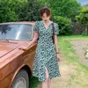 Robes décontractées robe à fleurs vertes été femme respirante mode coréenne col en v à manches courtes robe cousue française 230330