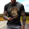 Masculino masculino masculino de tamanhos grandes de tamanhos grandes Vintage Loose Fashion Fashion America Rota 66 Letras impressas O vermelho respirável 230330