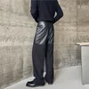 Hommes Jeans Patchwork En Cuir Pantalon Hommes Streetwear Mode Lâche Casual Pantalon Droit Mâle Japon Coréen Style Noir Costume 230330