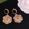 2023 Luxury Designer dangle Earrings Women's crystal Gold chain with colorful diamond flower Earrings no box