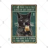 Rolig svart katt metall tennskylt söt katt affisch vägg konst dekor tallrik för badrum trädgård café heminredning platta 30x20 cm w03