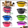 Dog Bowls Feeders Solid Color Pet Cat Bowl Folding Collapsible Sile Puppy Doggy Feeder Water Food Container Foldable Style Drop De Dhjqw