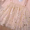 Girl Dresses Humor Bear Toddler Kids Baby Girls Dress Long Sleeve Cartoon Print Net Yarn Patchwork Princess Pageant For 0-3Y