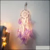 Autres fournitures de fête d'événement à la main LED Light Dream Catcher Plumes Voiture Maison Tenture Décoration Ornement Cadeau Dreamcatcher W Dhgxo