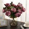 Ghirlande di fiori decorativi Fiore di peonia finto con pianta artificiale a 13 teste per accessori per la casa di nozze Decorazioni per la camera