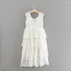 Fille robes gilet dentelle coton doublure longue robe été princesse dame remise des diplômes enfants