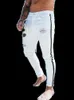 Мужские джинсы Тяжелый велосипедист поврежден прочные джинсовые джинсовые боковые полосы карандашных брюк хип-хоп уличная одежда S-3XL 230330