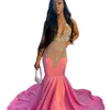 ASO EBI African Pink Mermaid Prom Dresses Luxurious Crystals Pärlade Long Satin Aftonklänningar Black Girls Special Tillfälle Wear 2023