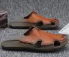 Mode luxe appartements en cuir véritable pantoufles sandales décontracté hommes doux peau de vache tongs homme chaussures plates