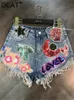 Shorts pour femmes DEAT Arrivée Lune Étoile Paillettes Brodé Gland Patch Brut Denim Shorts Femmes Mode Température Marée Femmes ME670 230330