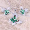 Collana Orecchini Set Incredibile Farfalla Verde Cubic Zirconia Bianco CZ Ciondolo placcato argento S0731