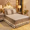 Bed Skirt Lace Embroidery Bedding Set Luxury Velvet Bedding Linen Bedding Solid Mattress Cover Pillowcase 230330