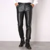 Mäns jeans Thosine Brand Spring Fall Men Leather Pants Slim Fit Pencil Man Fashion Pu Trousers Motorcykel Streetwear 230330