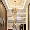 Ljuskronor lyxiga färg kristall trapptakbelysning ljuskrona duplex villa loft trappa el dekor aluminium