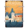 Retro City Landscape Metal Tin Sign City Scenerie Plakat sztuki Vintage metalowy wystrój talerzy do wystroju ściennego baru pubowego 30x20 cm W03