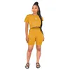 Womens Designer Clothing Tracksuits Two Piece Outfits Fashion Round Neck Short Sleeve Sweater Pocket Shorts Set Two Pieces