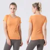 Aligner les femmes de yoga à manches courtes Solid Nude Sports Tight Fitness Loose Jogging Sportswear 1.0 2.0 T-shirt de haute qualité pour femmes