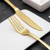 4Pcs/Set Gold Cutlery Knife Flatware Set Stainless Steel Tableware Western Dinnerware Fork Spoon Steak Travel Dinnerware Set dh345