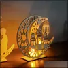 Autres fournitures de fête festive Ramadan Décoration en bois Islam musulman Eid Diy Moon Star Ornements de table Home Office Decor Drop De Dhg92