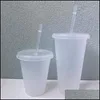 Tumblers 24Oz Clear Cup Plastic Transparent Tumbler Summer Reusable Cold Drinking Coffee Juice Mug With Lid And St Fy5305 Drop Deliv Dhioz