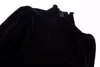 カジュアルドレス2023年秋/冬のブラックベルベットミニドレス通勤スタンドカラーウエストスリミングファッション気質小さな女性