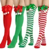 Women Socks Long Cotton Stockings Christmas Bowknot Ball Over The Knee Striped For Girls Thigh High