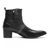 Christia Bella Winter Fashion Dress Shoes Black Echte lederen heren Laarzen Zipper Formele Business Business enkelschoenen Party Short Boots