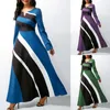 Skirts Plus Size 5XL Women Long Sleeve V Neck Color Block High Waist Large Swing Party Maxi Dress