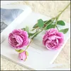 Ghirlande di fiori decorativi Artificiale Western Rose 3 Testa Peonia Decorazioni per la casa Materiali di seta Fiore Consegna a goccia finta Dh3Ka
