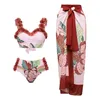 Dames badmode dames in nationale stijl sexy zwempak bikini riem met riem blouse set badpakken met shorts voor damesbuis