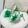 Gianvito Rossi Feather Ornament Sandals 10.5cm Real Silk Stileetto女性用PVCと革のアウトソールのイブニングシューズデザイナーサンダル用のオープントゥーシューズ