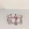 Solitaire Ring 2023 Kpop Pink Crystal Love Heart Open for Women Crown Bff Wedding Grunge Grunge Jewelry Y2K Accessories Y2303