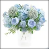 Couronnes de fleurs décoratives, pivoines en soie, Bouquet d'hortensia, 7 fourchettes, œillets artificiels réalistes en plastique, pivoines, fleur Par Dh9A0