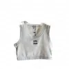 Dam Cropped Vest Linne Stickade T-shirts Dambroderi Sport Toppar Sommar ärmlösa t-shirts