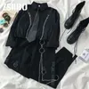 Women's Two Piece Pants style female style loose tie shirt high waist belt and small feet personality overalls two-piece suit costume cotton club y2k 230330