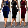 Casual Dresses Sexiga paljetter Kvinnor Rund Neck Party Club Dress Autumn Velvet Long Sleeve Zipper Female Slim Fit Patchwork