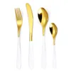 Set di stoviglie 4 pezzi Coltello e forchetta cucchiaio in acciaio inossidabile 304 Crescent Western Steak Set El placcato in oro