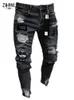 Herren Jeans Stretchy Ripped Skinny Bestickte Weiße Hose Destroyed Hole Slim Fit Denim Hochwertige Hip Hop Herrenhose 230330