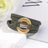 Charm Bilezikler Amorcome Klasik Çift Çember Metal Kadınlar İçin Yumuşak Gerçek Deri Sargı Bilezik Femme Pulseras Takı