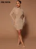 Casual Dresses CM. YAYAYA Women's Vintage chic cut Waist Pearl Diamond Tassels Long Sleeve Body Midi Dress Autumn Winter Sexy Dress 230330
