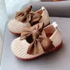 First Walkers Baby Girls Princess Shoes Large Bow Knitted Fabric Toddler Shoes Soft Sole Outdoor Casual Children's First Step Beige Pink Swee 230330