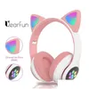 Hörlurar hörlurar blinkar ljus söta kattöron trådlöst med mic kan styra ledande barn flickor stereo telefon musik bluetooth headset ga dhyiq