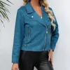 Women's Jackets Short Style Women Jacket Lapel Outfit Autumn Pockets Turn-down Collar Cardigan Zipper Streetwear Bike Coat