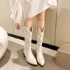 Boots Women's Retro Autumn Winter White Knee High Big Size 41 Women Comfy Walking Female Western Cowboy Boot Shoes 230330